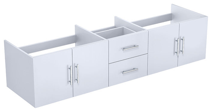 Geneva Transitional Glossy White 80" Double Vanity with 30" Led Mirrors, no Top