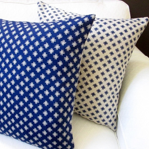 Geometric Crosshatch Indigo Blue Linen Reversible 20x20 Throw Pillow