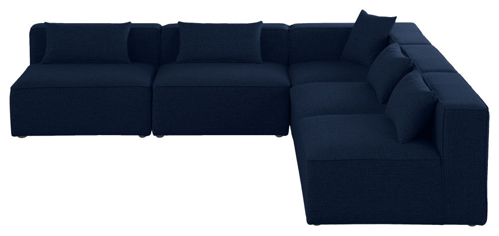 Cube Upholstered Modular Sectional, Navy, 5-Piece: 4 Armless Chair, 1 Corner Chair, Linen Texured Fabric