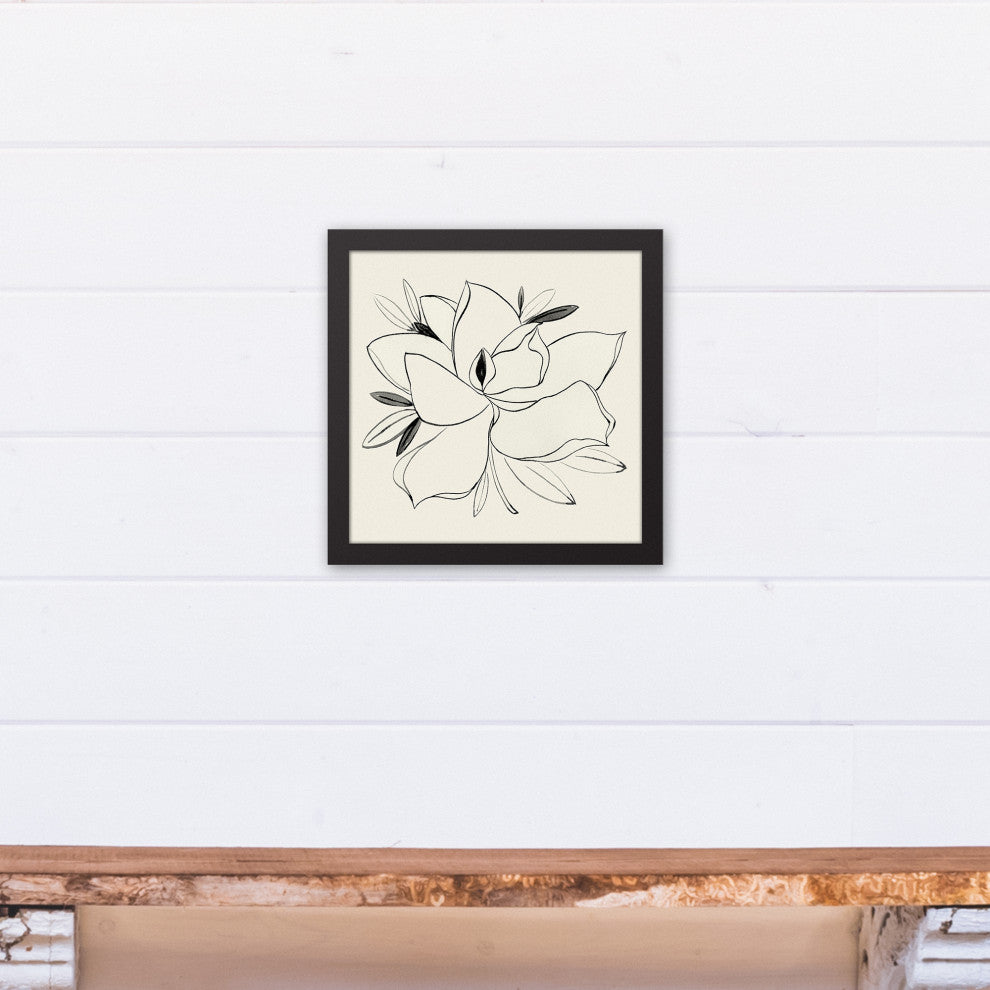 Simple Floral Magnolia 13.73x13.73 Black Framed Canvas