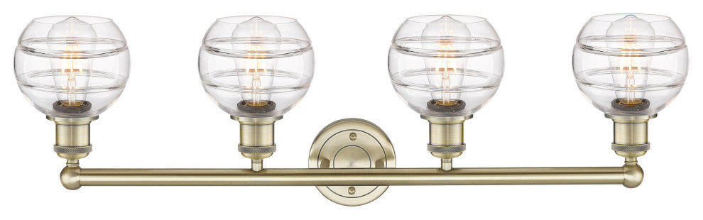 Edison-Rochester 4-Light 33" Bath Vanity Light, Antique Brass, Clear