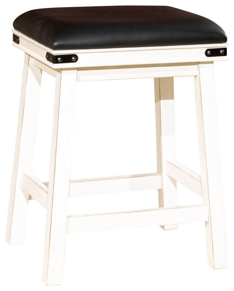 DTY Indoor Living Cortez 24" Bonded Leather Counter Stool, White, Black Leather