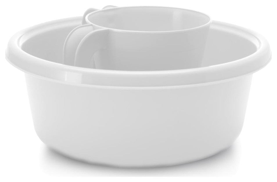 YBM Home Square Plastic Wash Cup & Wash Basin Set, long-lasting, White, Small