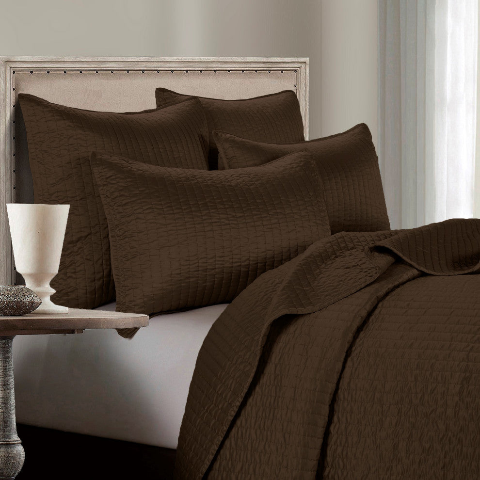 Satin Channel Quilt Set, 3 Piece, Brown, King