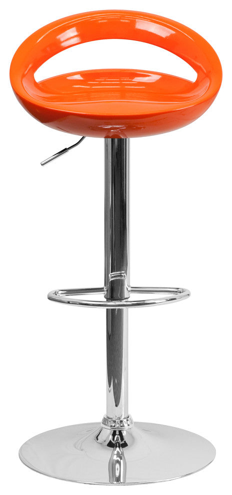 Plastic Adjustable Height Barstool With Chrome Base, Orange