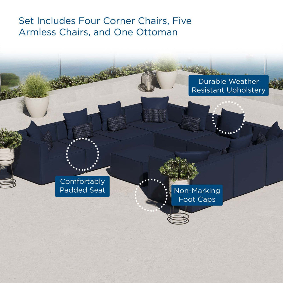 Lounge Sectional Sofa Set, Fabric, Blue Navy, Modern, Outdoor Patio Cafe Bistro