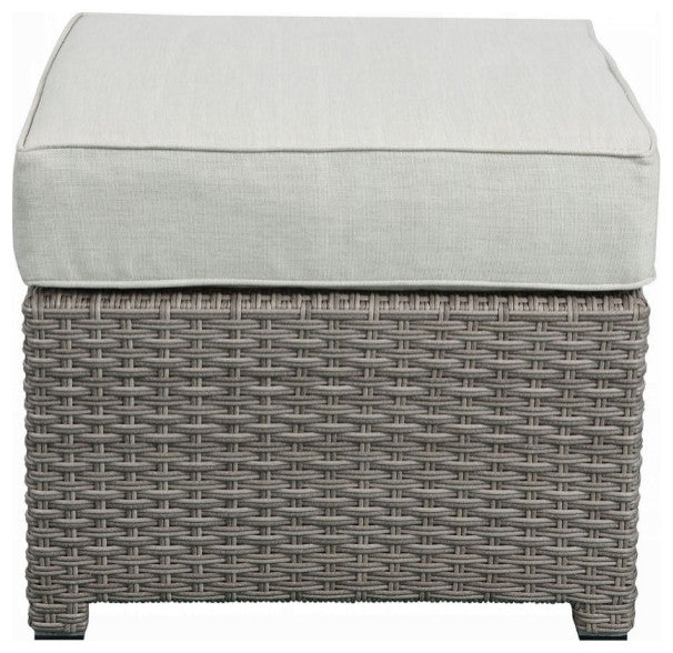 ACME Salena Patio Sofa and Ottoman with 2 Pillows, Beige Fabric and Gray Wicker