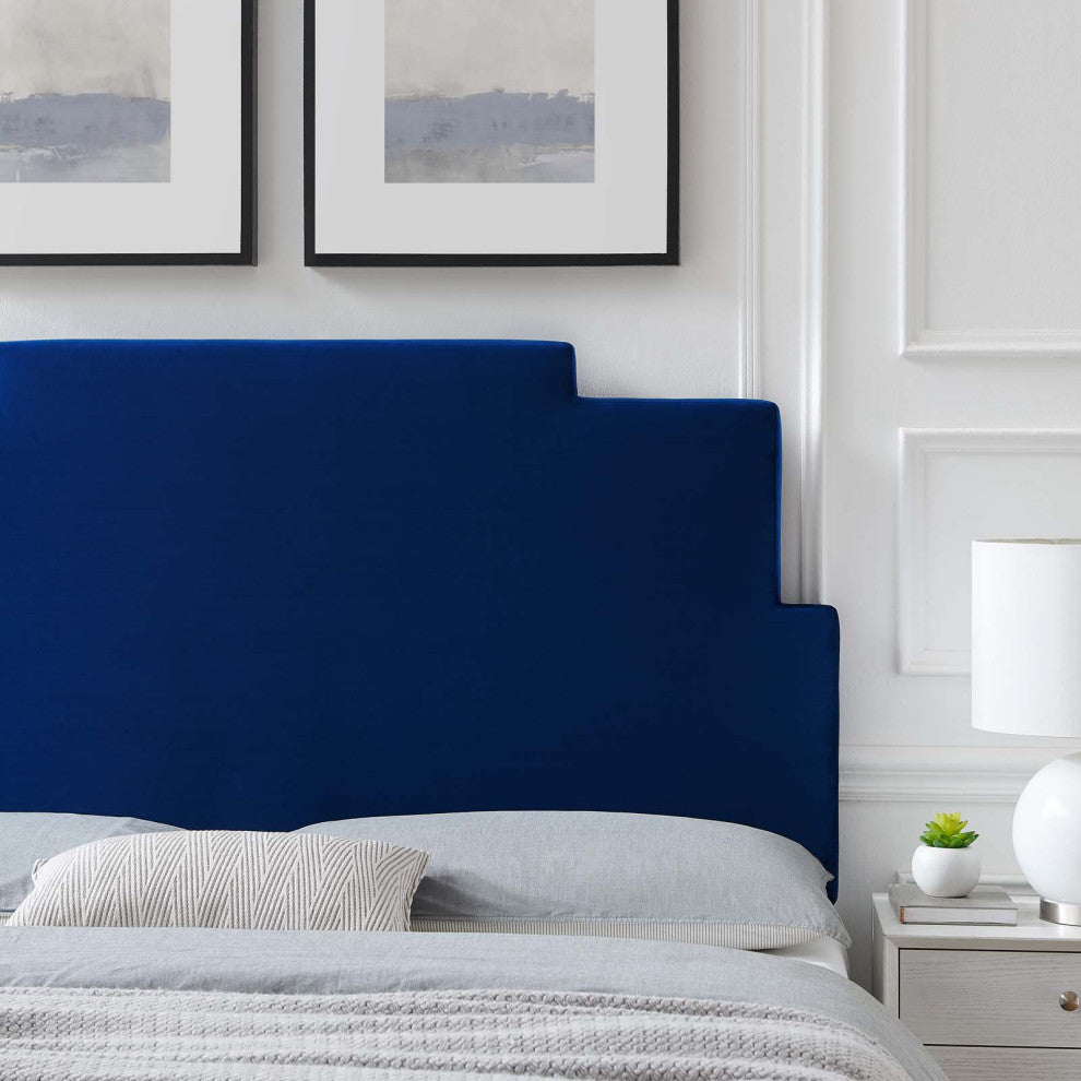 Headboard, King Size, Velvet, Blue Navy, Modern Contemporary, Bedroom Master