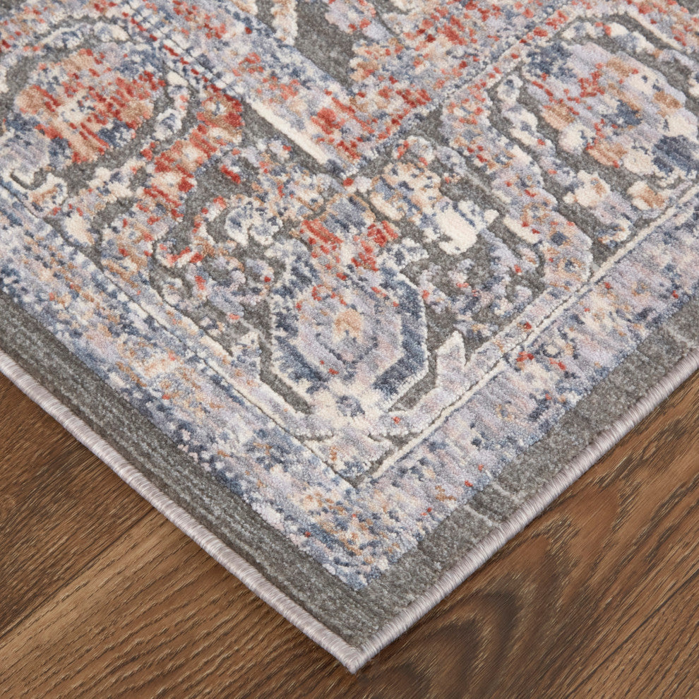 Weave & Wander Sybil Transitional Oriental Style Rug, Charcoal/Blue/Red, 7' - 10