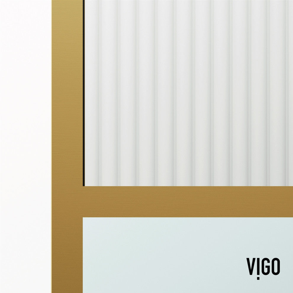 VIGO Essex 34" W x 74" H Framed Fixed Shower Screen with Fluted Glass, Matte Brushed Gold