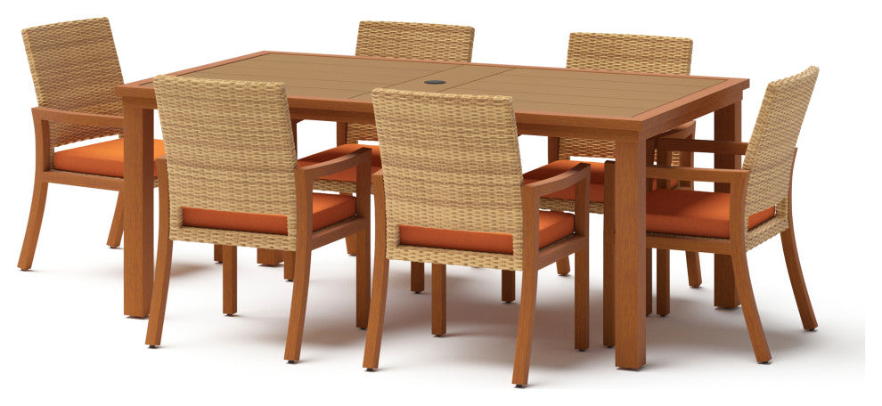 Mili 7 Piece Sunbrella Outdoor Patio Dining Set, Tikka Orange