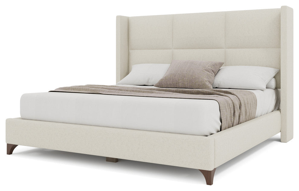 Nativa Interiors Megan Square Upholstered Bed, Off White, Queen