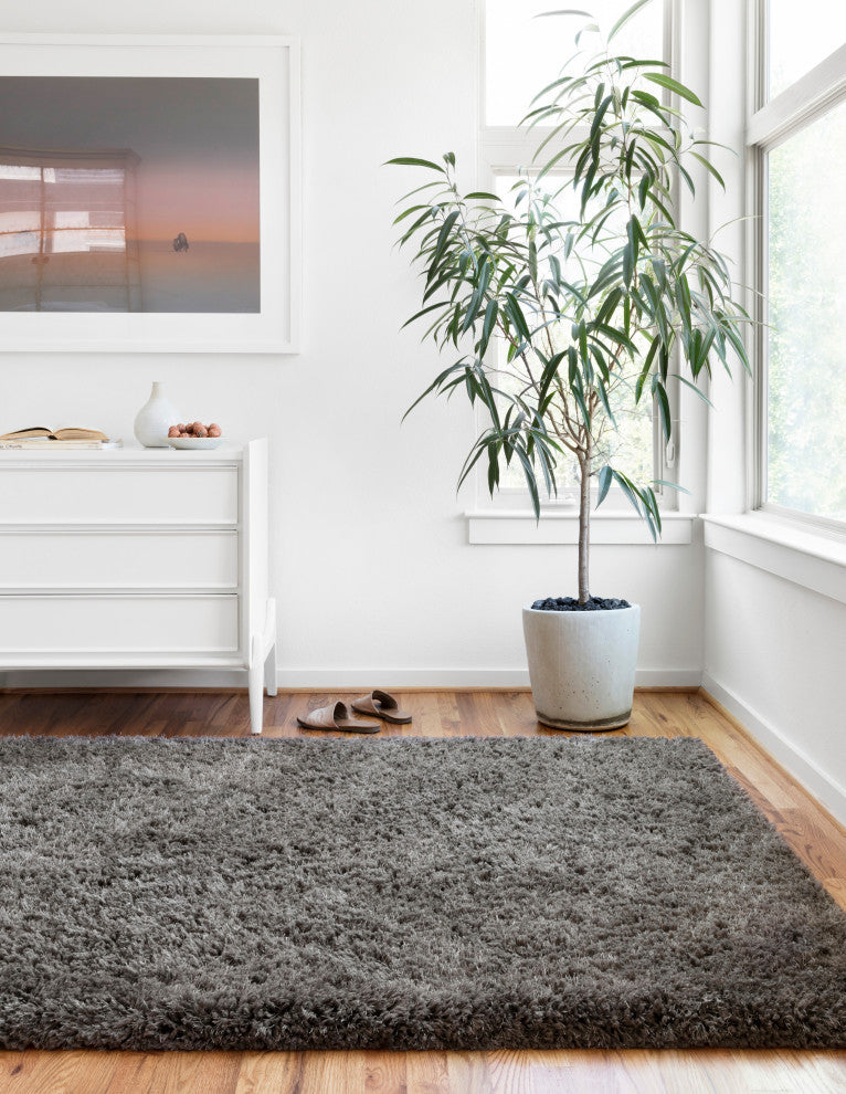 Hand Tufted Polyester Mila Shag Area Rug by Loloi II, Charcoal, 5'x7'6"