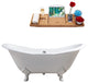 72" Cast Iron R5162WH-CH Soaking Clawfoot Tub and Tray With External Drain