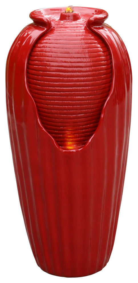 32" Glazed Floor Fountain with LED Light, Red