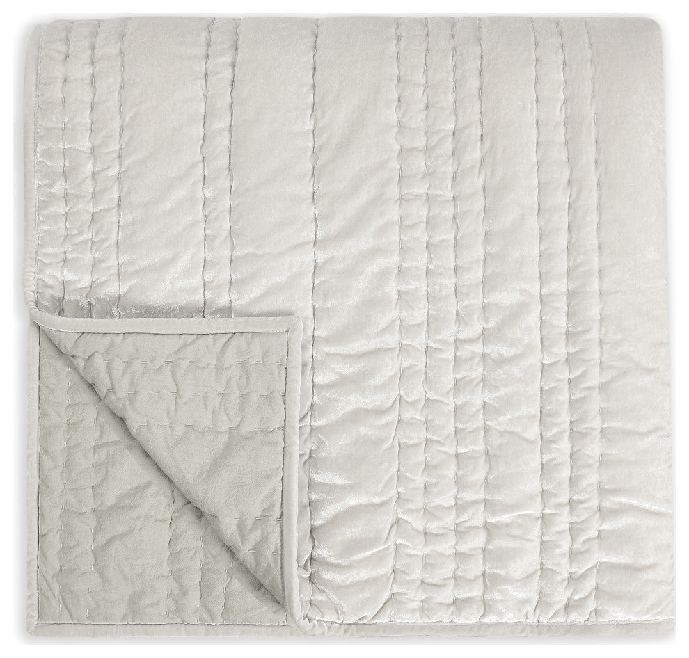 Seville Velvet Fabric Quilt by Kosas Home, Oyster Grey, King