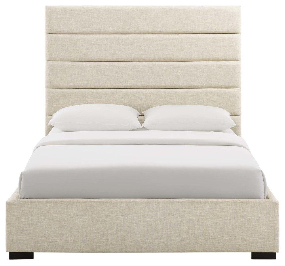 Genevieve Queen Upholstered Fabric Platform Bed, Beige