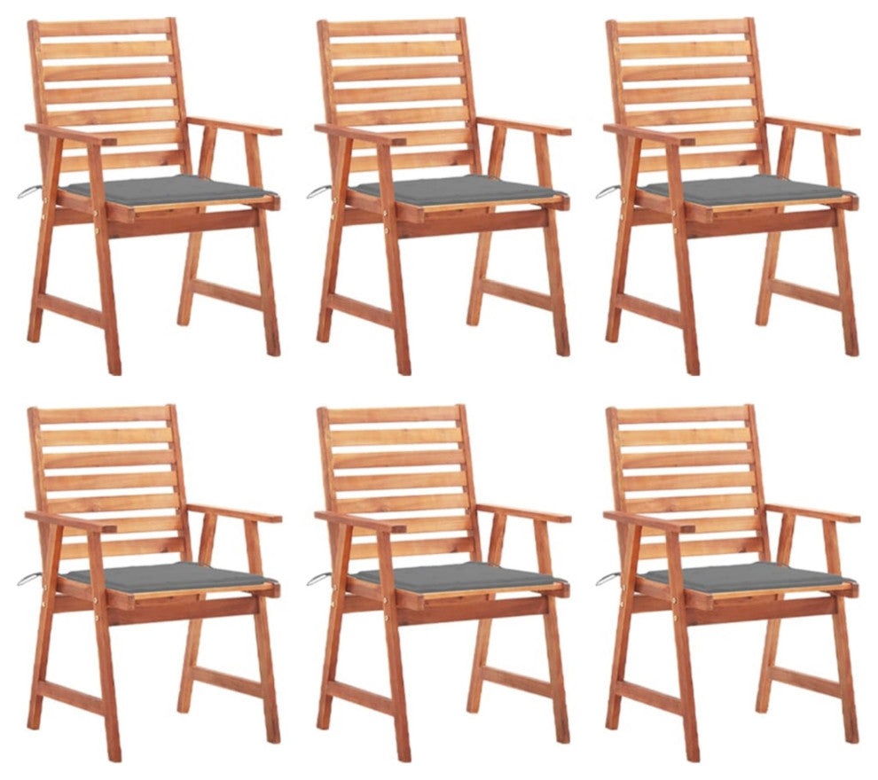Vidaxl Outdoor Dining Chairs, Set of 6, With Cushions Solid Acacia Wood