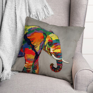 Bright Elephant on Gray 18x18 Indoor/Outdoor Pillow