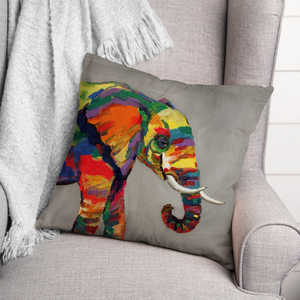 Bright Elephant on Gray 18x18 Indoor/Outdoor Pillow