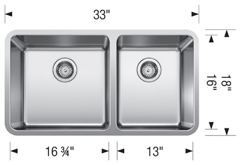 Blanco 442769 Formera 33"x18" Double Bowl Kitchen Sink, Stainless Steel