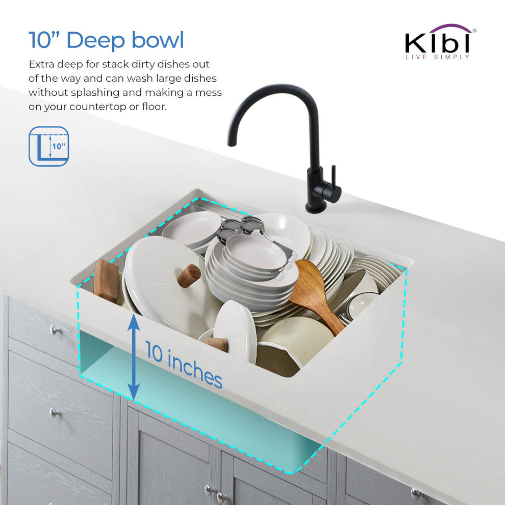 KIBI Undermount Single Bowl Workstation Sink, Stainless Steel 28"