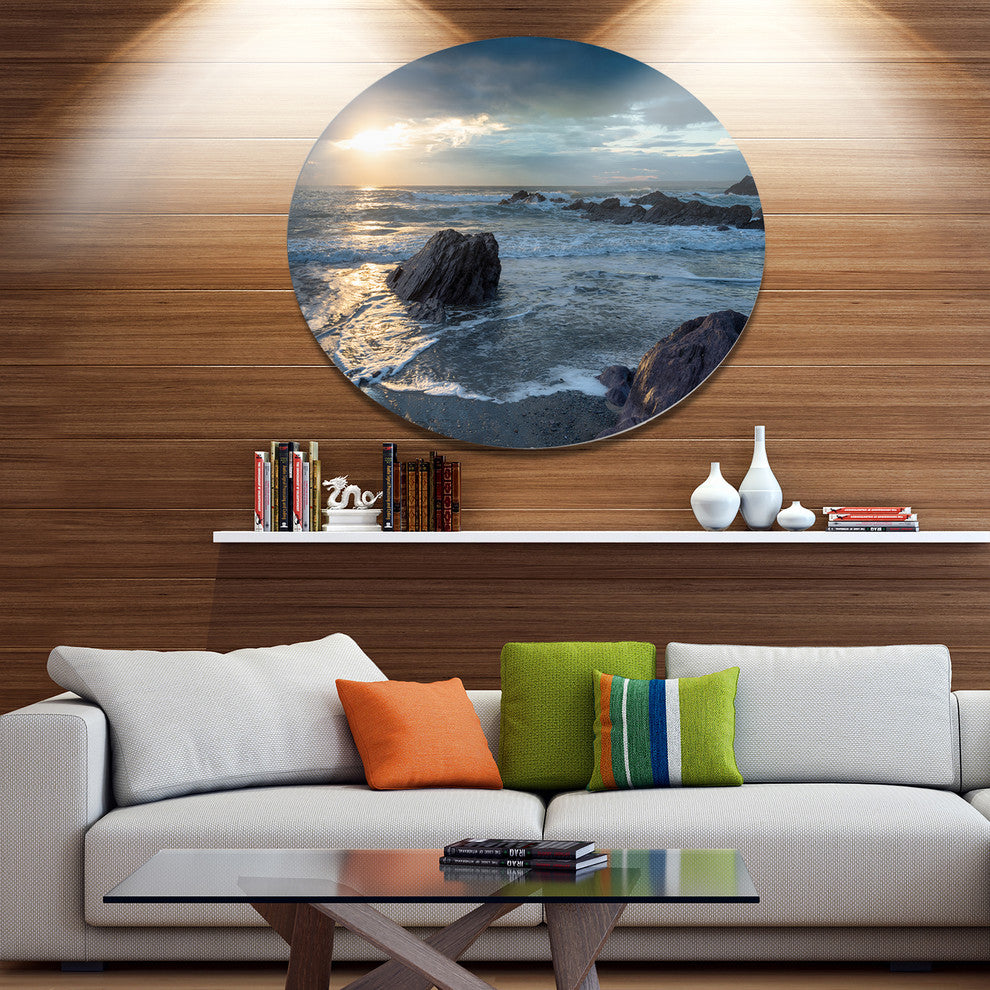 Sharrow Beach In Cornwall, Seashore Disc Metal Artwork, 38"