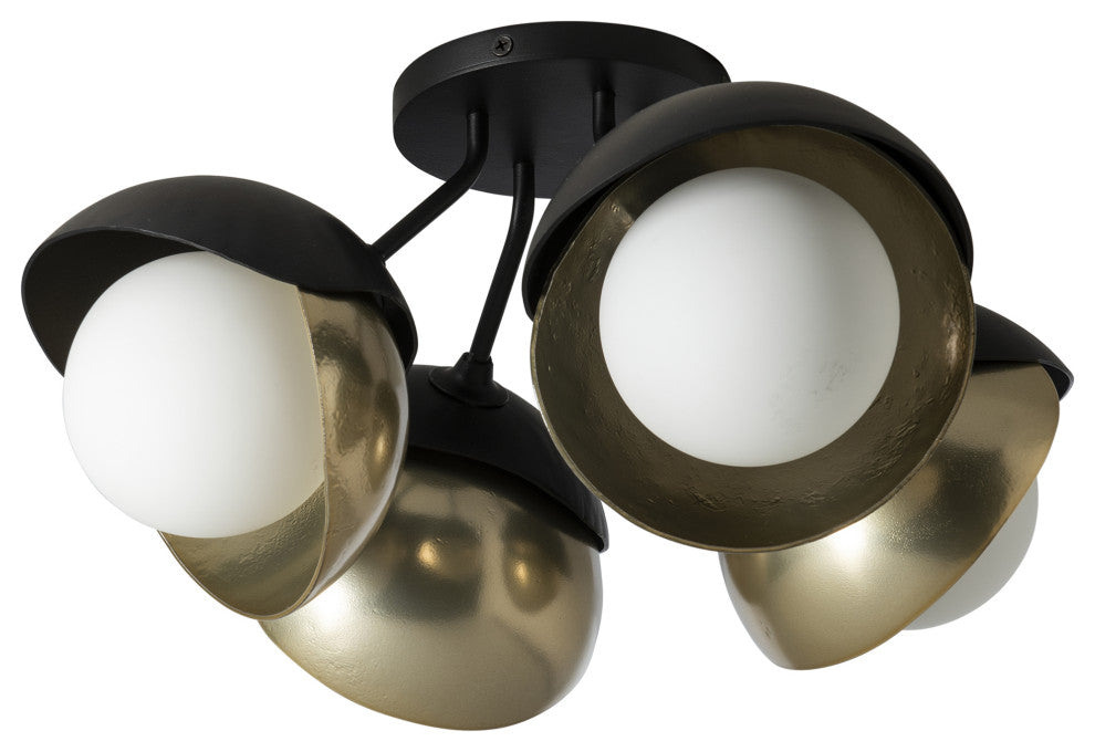 Brooklyn 4-Light Double Shade Semi-Flush, Black, Modern Brass Accents