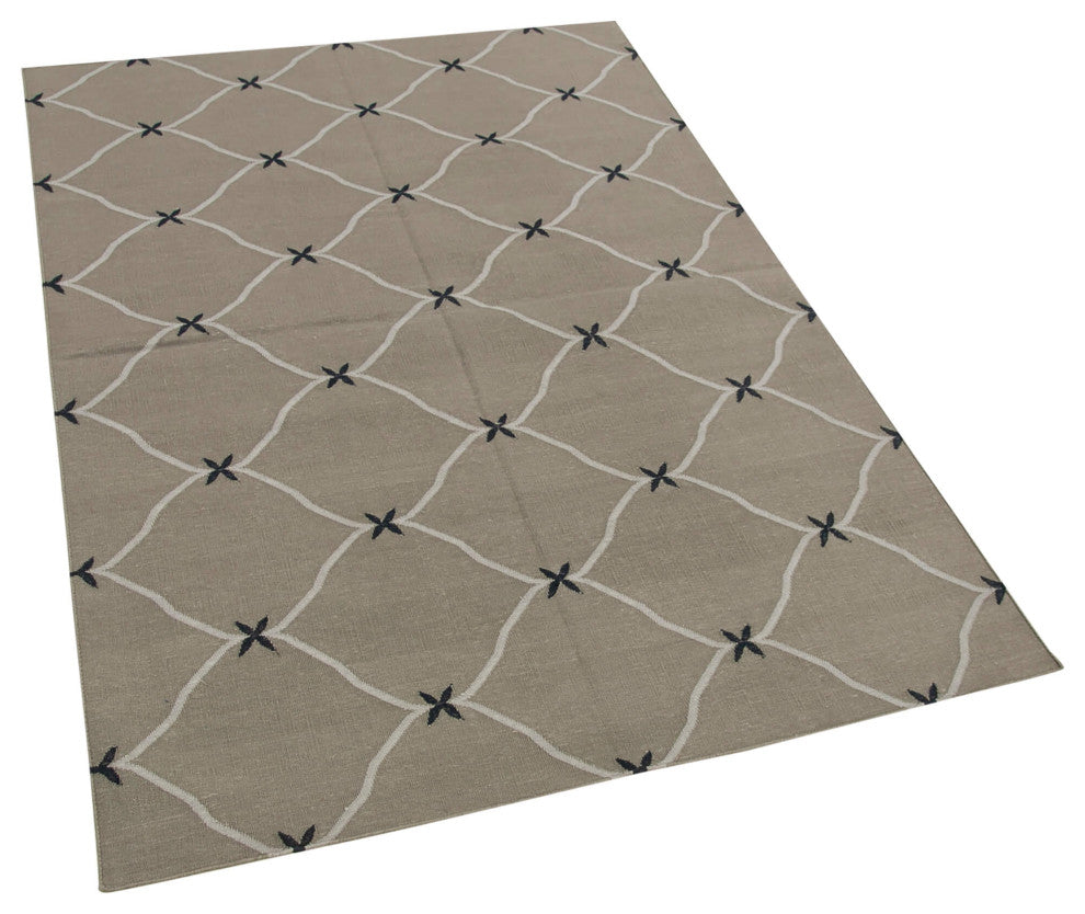 Rug N Carpet - Handmade Wool 3' 7'' x 5' 4'' Modern Design Dhurrie Kilim Rug