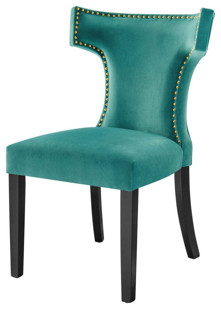 Dining Chair, Nailhead, Set of 2, Teal Blue, Velvet, Modern, Bistro Hospitality