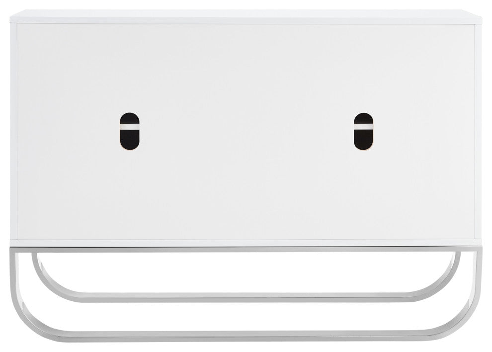 Nicole Miller Jacelynn Sideboard, White/Chrome, 2-Door