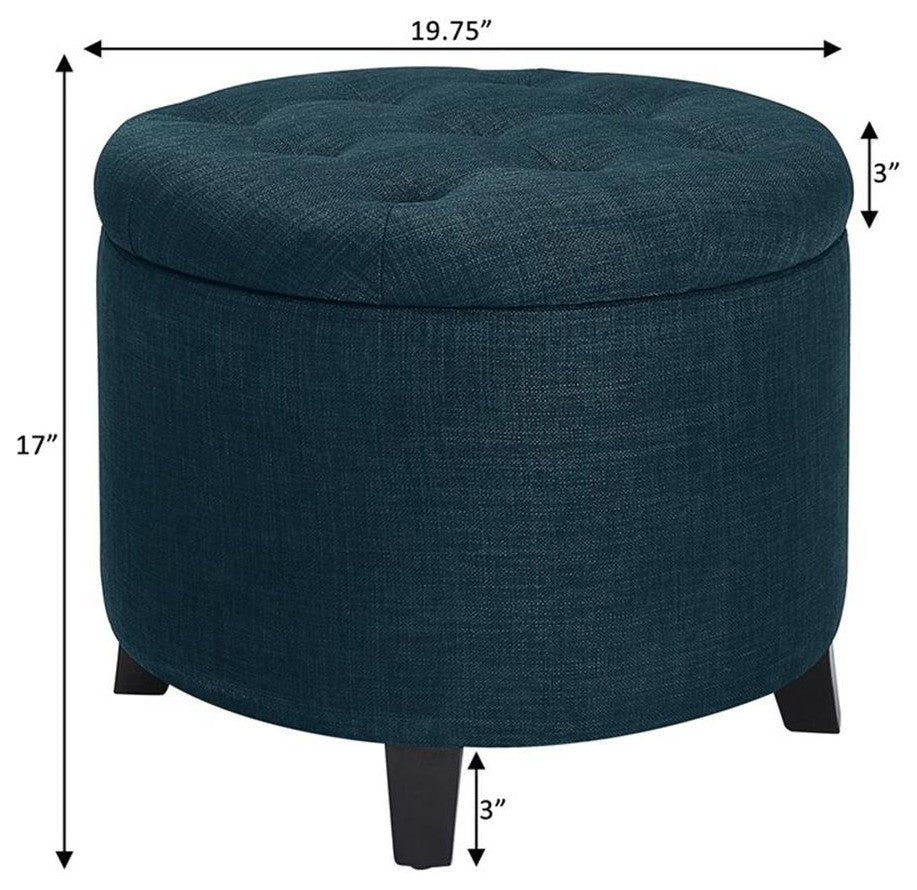 Convenience Concepts Designs4Comfort Round Storage Ottoman in Blue Fabric