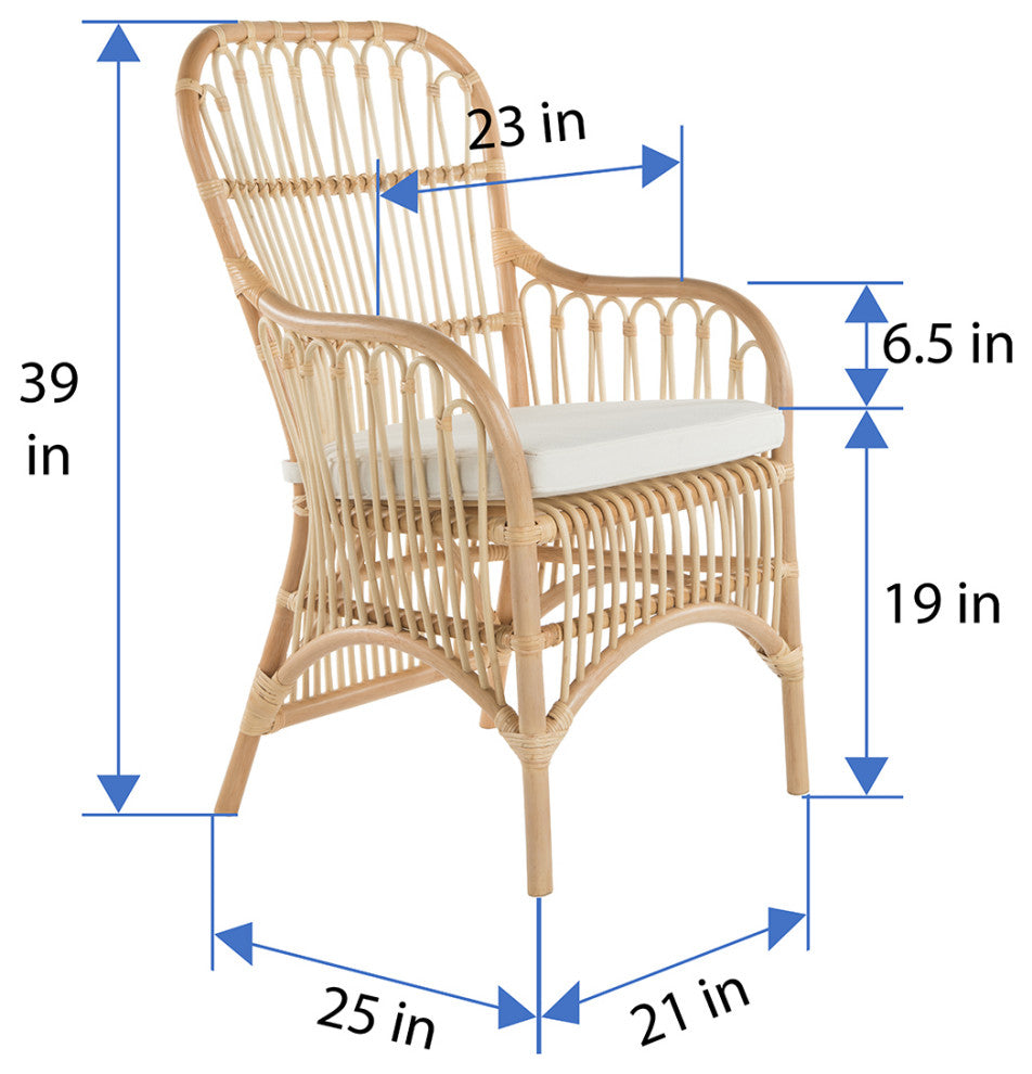 Rattan Loop Armchair With Seat Cushion, Set of 2, Natural-Brown
