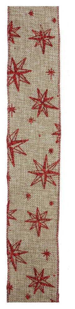 Star & Beige Burlap Wired Christmas Craft Ribbon