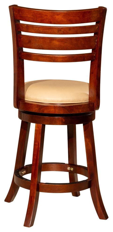 DTY Indoor Living Granby Slat Back Swivel Stool, 24" Counter Stool, Cherry, Bone Leather
