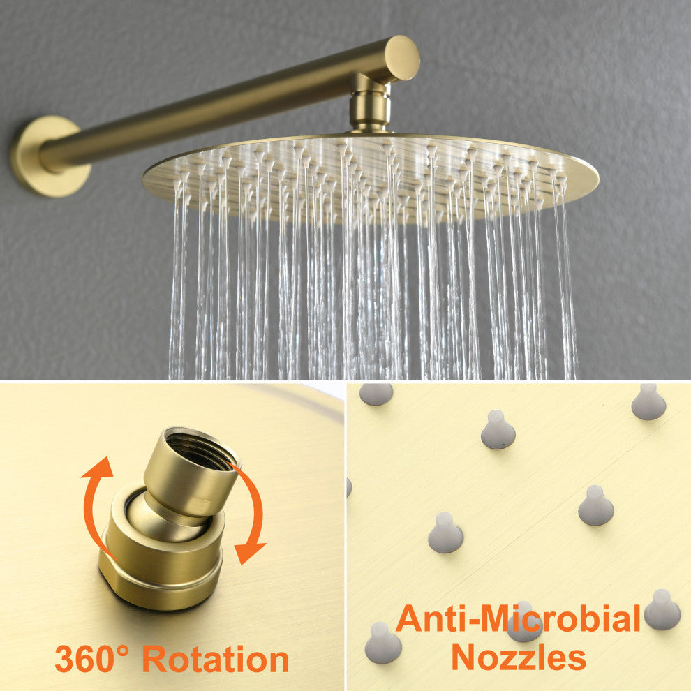 Wellfor Shower Faucet Set, 10" Ceiling Shower Head, Handheld Shower, Tub Spout, Brushed Gold