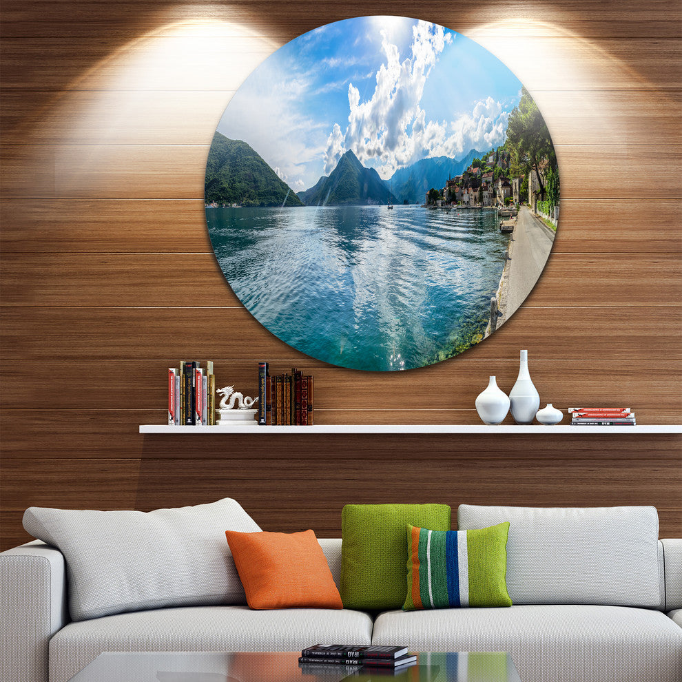 Kotor Bay On Summer Day Panorama, Landscape Disc Metal Wall Art, 11"