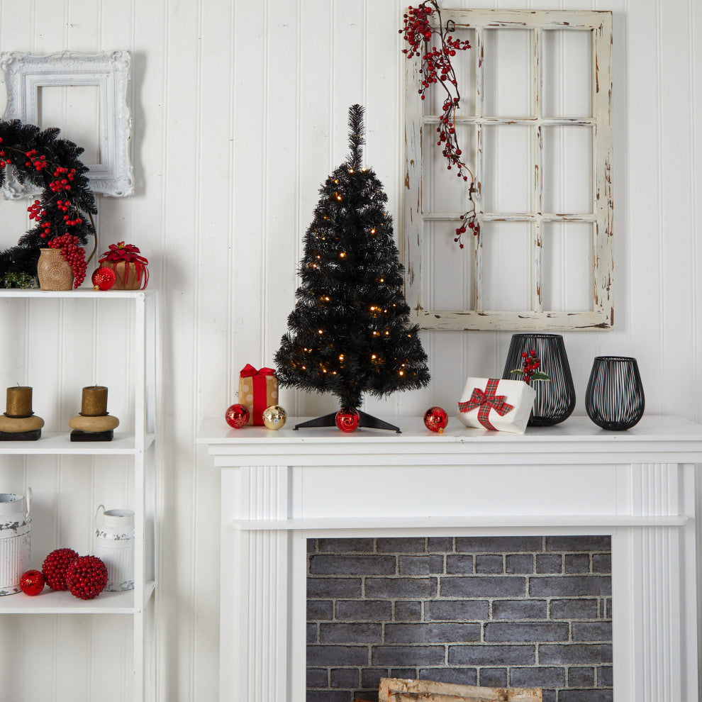 3' Black Artificial Christmas Tree With 50 LED Lights and 118 Bendable Branches