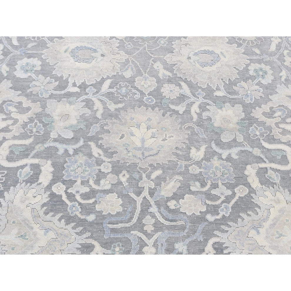 Battleship Gray Hand Knotted Oushak Influence Pure Silk and Wool Rug 6'1"x8'9"