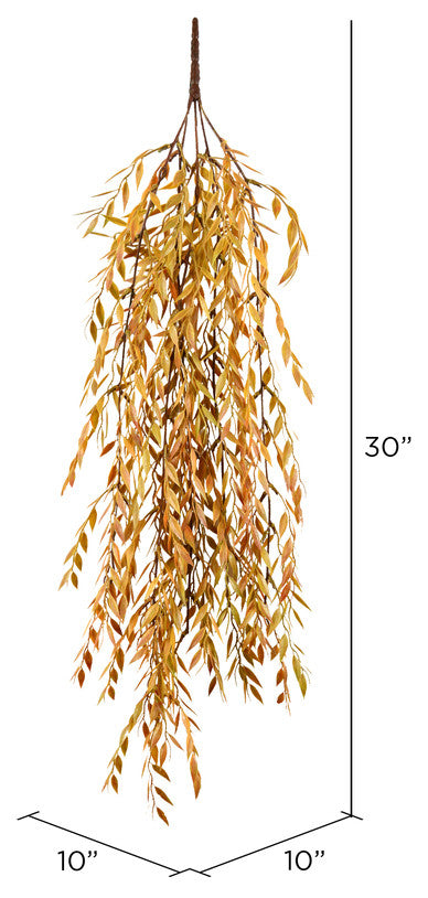 Vickerman Fi191332 30" Artificial Brown Salix Leaf Hanging Bush, Pack of 2