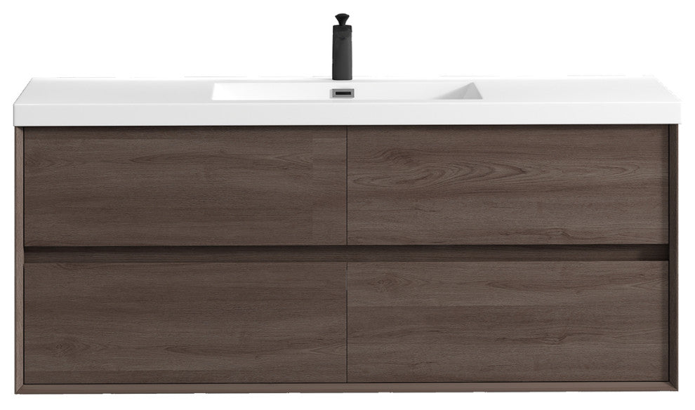 Kingdee Red Oak Wall Mounted Vanity With Reinforced Acrylic Sink, 60''