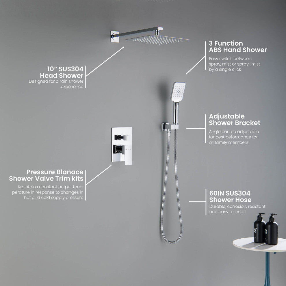 Cube Pressure 2-Function Shower System, Rough-In Valve, Chrome