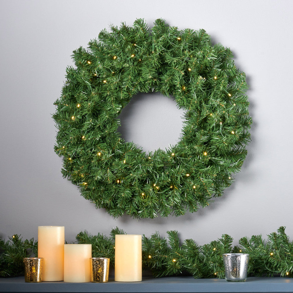 24" Noble Fir Warm White LED Artificial Christmas Wreath, Green