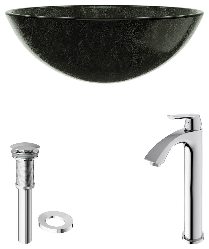 Giovanni 17"L x 17"W Glass Vessel Sink and Linus 12"H Faucet Set