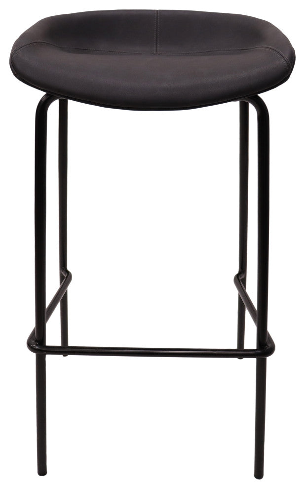 LeisureMod Servos Barstool With Faux Leather Seat and Iron Frame, Black