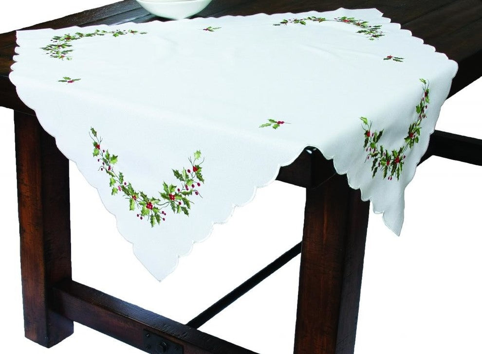 Mistletoe Embroidered Table Topper, 34"x34"
