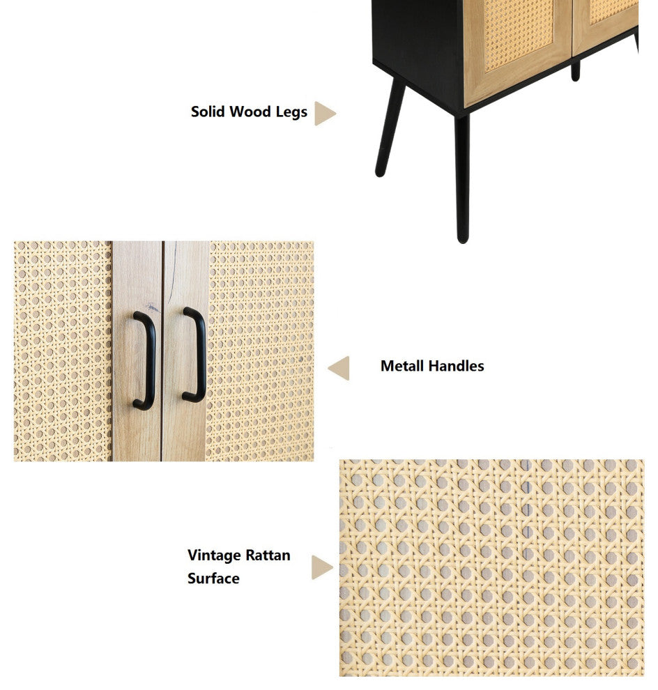 Storage Cabinet Kitchen Cupboard With Rattan Design Natural
