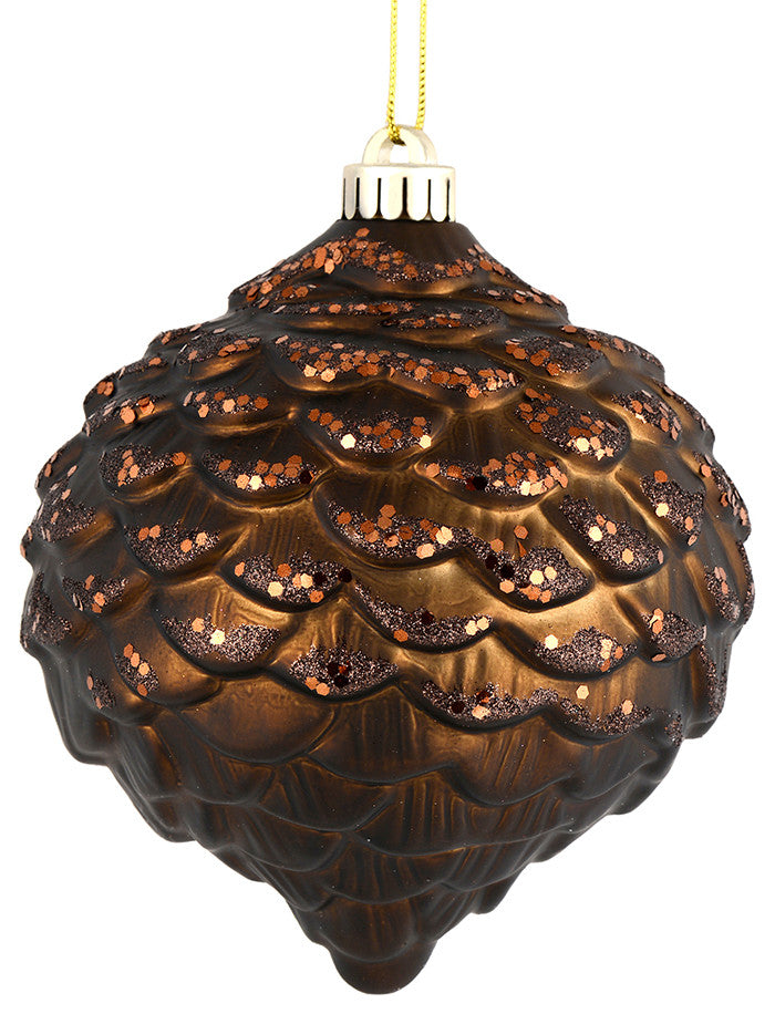 Vickerman N183875D 6" Chocolate Glitter Pinecone Christmas Ornament