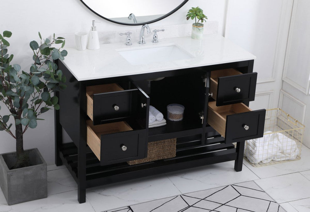 Tobias 48" Single Bathroom Vanity, Black With Backsplash