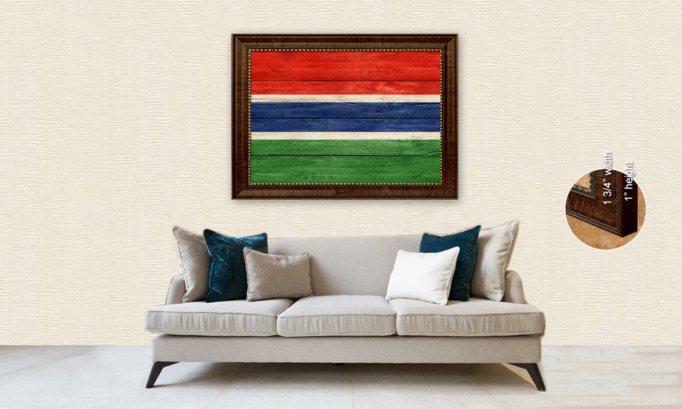 Gambia Country Textured Flag Print With Brown Gold Frame, 19"X27"